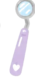 A lavender dental mirror with a small heart on the handle
