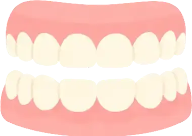 A cartoon smile showing upper and lower teeth in pink gums