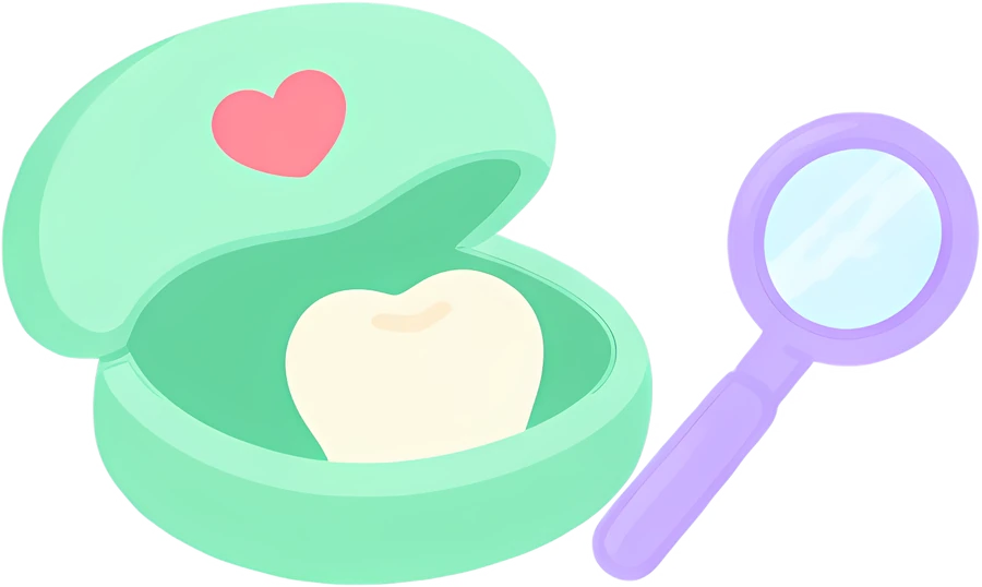 A tooth case with a heart and a magnifying glass