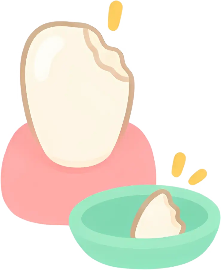 A chipped tooth with the broken piece saved in a small dish
