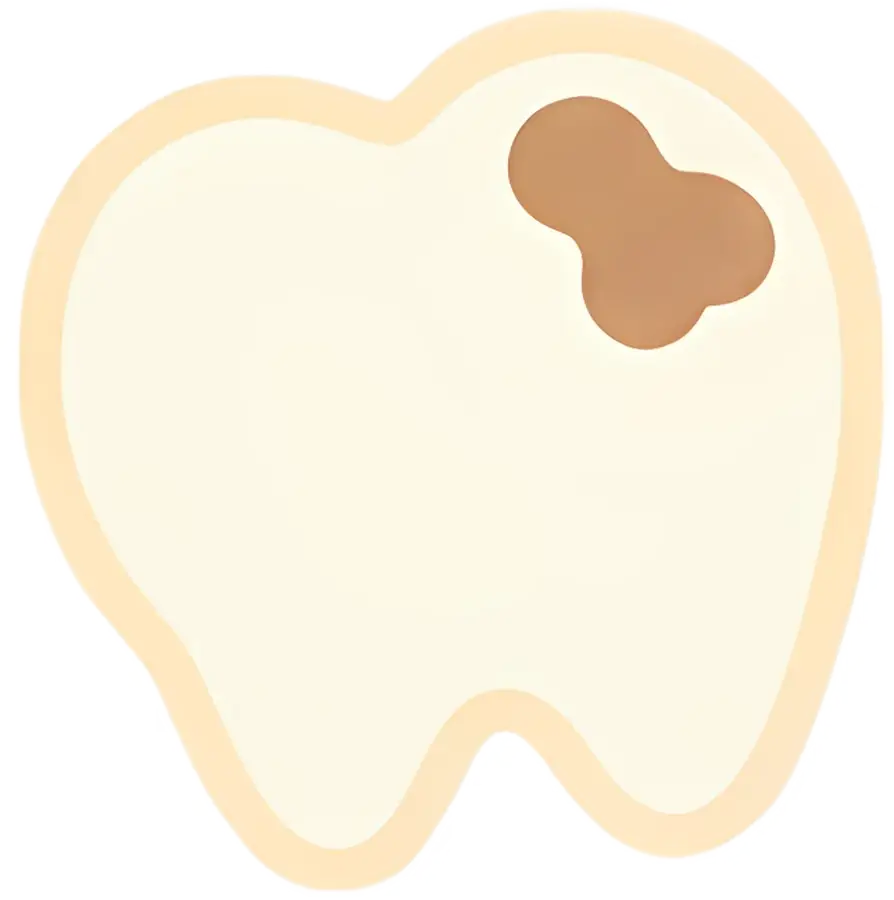 A tooth with a brown cavity spot
