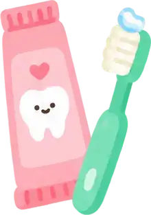 A tube of toothpaste next to a green toothbrush